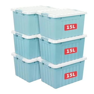Image de Cetomo Lot de 6 boîtes rangement en plastique blanc avec couvercle durable et boucles verrouillage sécurisées, empilables emboîtables, boucle