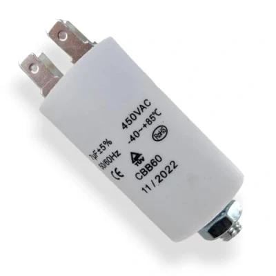 Image de DEKAROX Condensateur universel 7 µF 450 V Ø 30 x 57 mm avec cosses enfichables AMP 6,3 Vis de fixation M8 CBB60 démarrage et course pour appareils électroménagers
