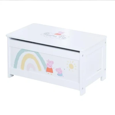 Image de roba Banc Coffre à Jouets Peppa Pig pour Enfant en Bois de Rangement avec Charnière Sécurité Fermeture Douce dès 18 Mois Motif Truie Blanc/Rose