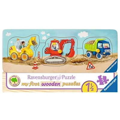 Image de RAVENSBURGER Puzzle Die Kleine Baustelle Animals Bois 03066 Le Petit Chantier 3 Parties en pour Enfants à partir de 1,5 Ans, 03066, Jaune