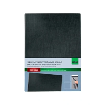 Image de SIGEL SM115 Protège menus à cordon élastique, 17,5 x 24,5 1,2 cm, similicuir aspect lin, noir