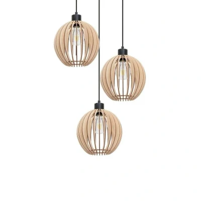 Image de Envostar Clay Suspension en contreplaqué de bouleau à 3 lampes rond