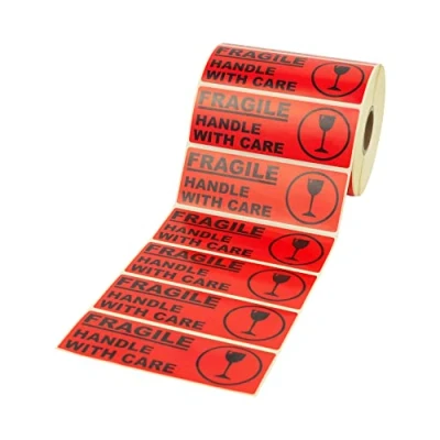 Image de Prolac Autocollant d&#039;avertissement « Fragile Handle with Care » pour les envois fragiles Étiquettes risque de rupture rouges, étiquettes