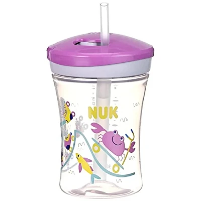 Image de NUK Kit d&#039;apprentissage 3 en 1 avec tasse à bec Trainer Cup (6 mois et plus), Magic 360 (8 ans) gourde d&#039;action pour enfants (12 230 ml, sans BPA, motif crabe violet