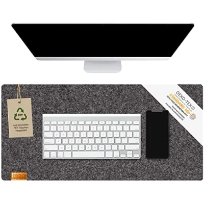 Image de MIQIO® Sous main design en feutre durable Convient pour les tables bois sans caoutchouc Certifié Oekotex Tapis de bureau bouteilles PET recyclées Gris foncé 68 x 33 cm