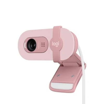 Image de Logitech Brio 100 Webcam Full HD pour réunions/Streaming, équilibre Auto de l&#039;éclairage, Micro intégré, volet confidentialité, USB A, Microsoft Teams, Google Meet, Zoom Rose
