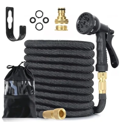 Image de LINGKY Tuyau Arrosage Extensible 15m, d&#039;arrosage avec 8 Modes d&#039;arrosage, Connecteur en Laiton Massif Adaptateur 3/4&quot; et 1/2&quot; pour Jardin Lavage de Voiture