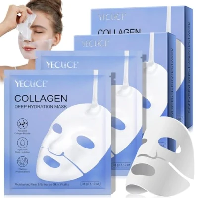 Image de 2 pack Masque coréen, Bio Collagen Mask, collagene, Deep Hydration Mask 6pcs, Visage Hydratant, les Rides et Ridules, Collagene