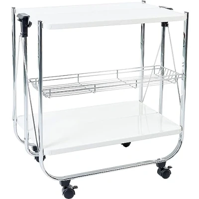 Image de Iris Ohyama, Desserte, Chariot, Plateau de service, Cuisine, Restaurant, Hôtel, 2 étagères, panier en filet, Avec roues Kitchen Wagon CW 005 Blanc