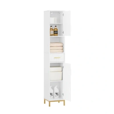 Image de SoBuy Meuble Colonne Salle de Bain Étroite BZR181 W avec 1 Compartiment Ouvert, Tiroir et 2 Portes, Blanc, 30x30x170 cm