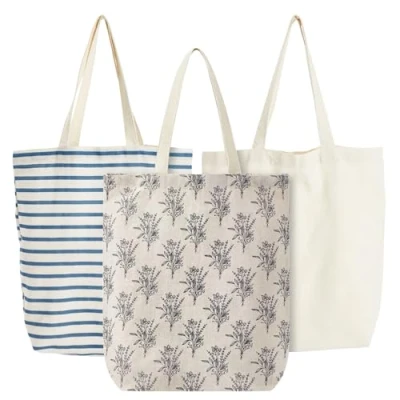 Image de Lot de 3 Sacs Courses Réutilisables Cabas en Tissu à Poignées Solides pour les 38 x 42 9,4 cm