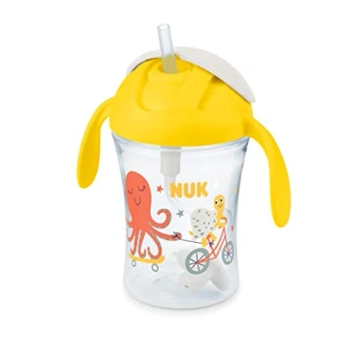 Image de NUK Gobelet d&#039;apprentissage en polypropylène (PP) 230 ml Paille souple et anti fuite Poignées ergonomiques 8 mois plus Sans BPA Jaune
