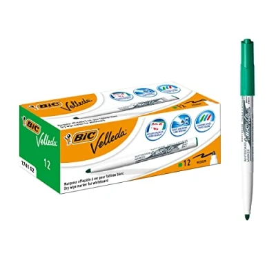 Image de BIC Velleda 1741 Feutres pour Tableau Blanc Effaçables à Sec, Pointe Conique Moyenne Vert, Boîte de 12