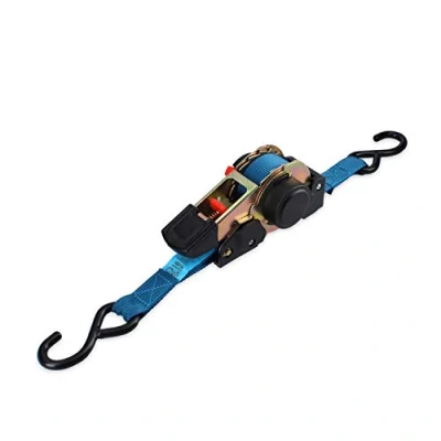 Image de Ferrestock FSKCOS002 Sangle d&#039;arrimage avec cliquet, Crochets en Acier renforcé et système de Rangement Automatique, Bleu