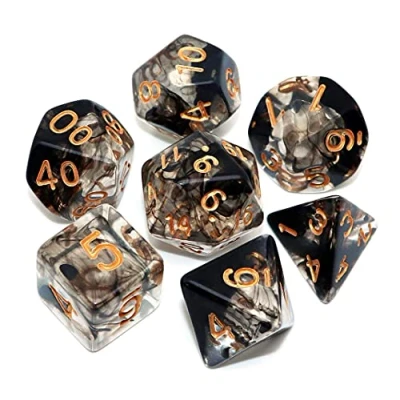 Image de CREEBUY Lot de 7 dés DND pour Donjon et Dragons D&amp;D RPG Pathfinder, jeux table transparents, mélange noir, nuage noir