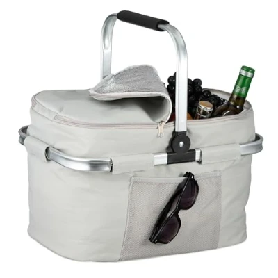 Image de Relaxdays Sac de Courses, Pliable, Panier Pratique, pour Une après midi en Plein air, HLP 45 x 43 30,5 cm, Gris Clair