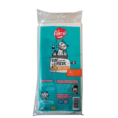 Image de Aimé Sacs Litière x12 Format Universel 55x39 cm pour Bac à avec Poignées Refermables le Bien Être de votre Chat Hygièniques