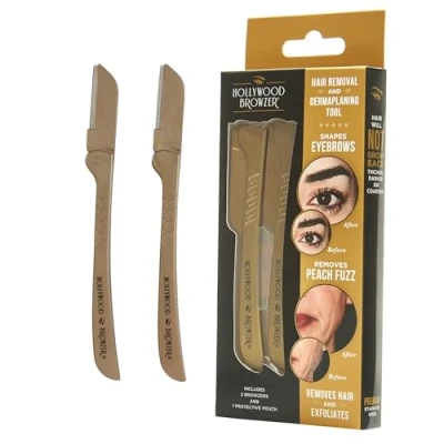 Image de Hollywood Browzer avec housse de protection pour se faire les sourcils, l&#039;épilation des poils indésirables et le dermaplaning/exfoliation (Lot 2)