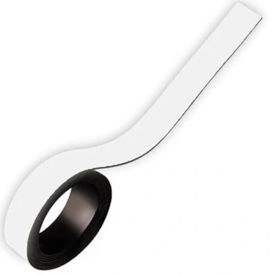 Image de Bande magnétique en couleur de 15mm large x 0,85mm d&#039;épaisseur 5m long à découper et inscrire pour le repérage Rouleau ruban marquage, Couleur:blanc