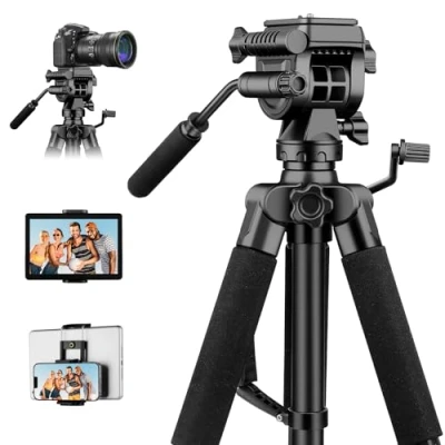 Image de JOILCAN 190cm Trépied Appareil Photo pour Sony/Canon/Nikon, Léger Caméra en Aluminium avec Tête pan Amovible à 3 Voies, Trepied Smartphone Support Tablette/Téléphone iPhone