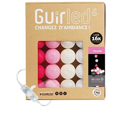 Image de GuirLED Guirlande lumineuse boules coton LED USB Veilleuse bébé 2h Adaptateur secteur double 2A inclus 3 intensités 16 1.6m Tagada