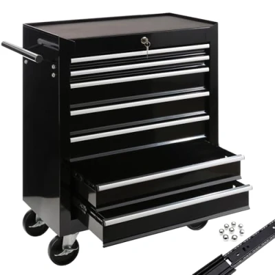 Image de AREBOS Chariot d&#039;atelier à Outils 7 Tiroirs Verrouillable 4 roulettes Tapis antidérapants Noir 70 x 33 78 cm