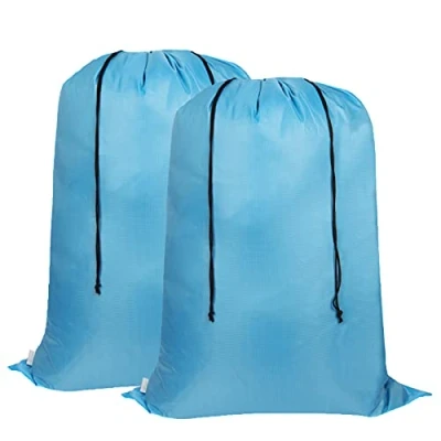 Image de Asonen Lot de 2 grands sacs à linge avec cordon serrage bidirectionnel 92 X 120CM, résistants aux déchirures, portables, grande capacité pour étudiants, appartements, voyages, vacances, collège