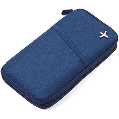 Image de TROIKA Safe Flight TRV20/DB Étui pour Documents de Voyage avec Film Protection Lecture (pour puces RFID) Fermeture éclair 12 Compartiments intérieurs Passant Stylo Polyester Bleu