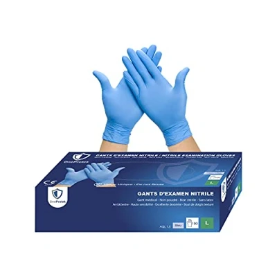 Image de OneProtek gants jetables en nitrile Lot de 4x Boîtes 100 non poudrés Taille L (Grande) Bleu Sans latex Résistants et Protection contre les produits chimiques