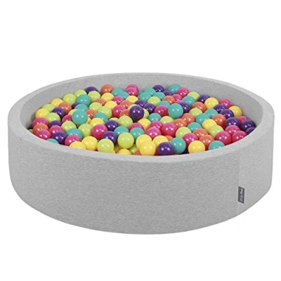 Image de KiddyMoon Piscine À Balles pour Bébé Rond 120X30cm/300 7Cm Grande Fosses Boules Jouet Enfant, Gris Cl:Vert Cl Jaune Turq Orang Rose Foncé Violet