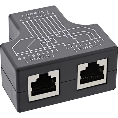Image de InLine® Adaptateur T Cat.5e STP (Port Doppler), Prise RJ45 vers 2 Prises Femelles