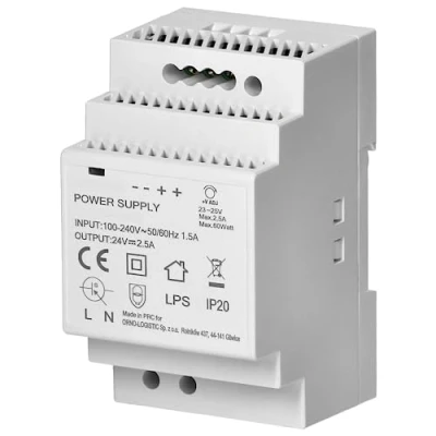 Image de Miratic Transformateur pour Rail DIN 24VDC Alimentation sur (2,5A / 60W 3 modules)