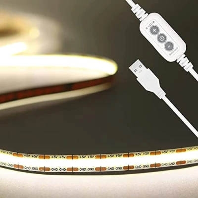 Image de PAUTIX Ruban LED COB USB 5V Blanches 4000K, 2M Dimmable Haute Densité 320LEDs/M Bande lumineuse Flexible Découpable Pour TV Rétroéclairage, Armoire, Chambre, Éclairage Maison DIY