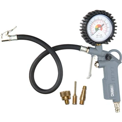 Image de ABAC Pistolet de Gonflage Pneus 3 Pièces pour Compresseur G 580, Comprenant un Gonfleur avec Manomètre et Embouts Gonflage, Pression Max. 8 Bar