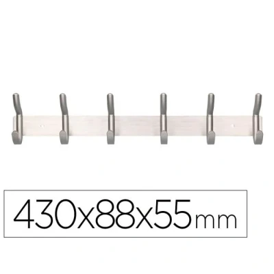 Image de Porte manteaux liderpapel mural metal 6 pateres 430x88x55mm coloris argent