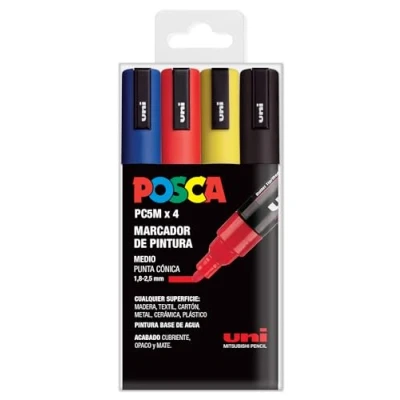 Image de UNI Posca Lot de 4 marqueurs PC5M en bois à pointe conique moyenne