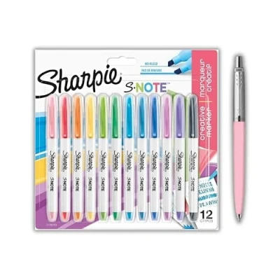 Image de Sharpie S Note Lot de 12 surligneurs pour dessin, écriture et plus encore Couleurs pastel + stylo (encre bleue)