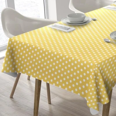 Image de Nappe toile cirée PVC Rectangulaire 140 x 180 cm à pois (Jaune)