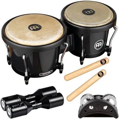 Image de Meinl Percussion Bongos Set comprend des Bongos, shakers, tambourin de pieds et 1 paire claves Noir, naturel (BPP 1)