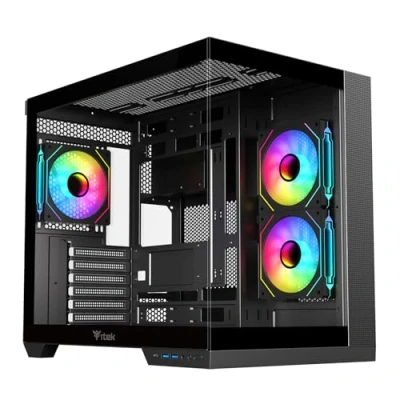 Image de Itek Case Dark Cave DS Tour de Jeu, ATX, Ventilateur ARGB 3x12cm, 2xUSB3, Type C, Verre Temp sur Panneau latéral et Avant