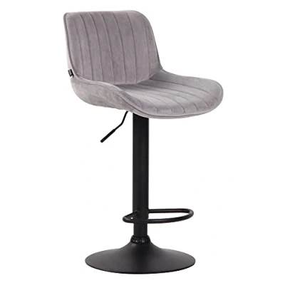 Image de CLP Tabouret De Bar Lentini en Velours I Chaise Haute Bistrot avec Repose Pieds Hauteur Réglable Pivotant Siège Matelassé, Couleur:Gris, Couleur du Cadre:Noir