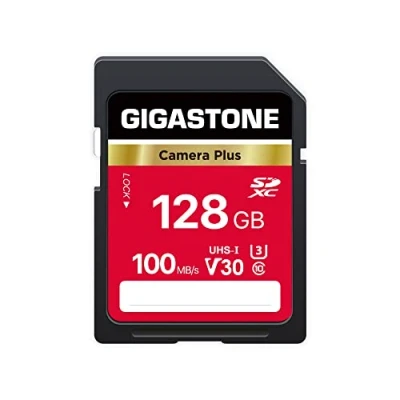 Image de Gigastone Carte Mémoire SDXC 128 Go, Caméra Plus Série, Vitesse 100 Mo/s. Compatible avec Canon Nikon Sony Panasonic, V30 U3 UHS I Classe 10 pour UHD Vidéo, 1 Mini étui