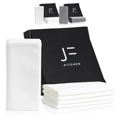 Image de JF.kitchen® Lot de 12 serviettes table en tissu neutre CO₂ qualité supérieure, 100 % coton, avec instructions pliage (blanc) (40 x 40 cm)