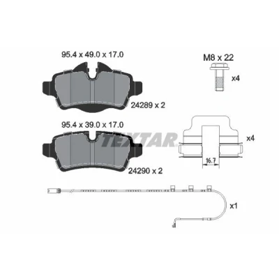 Image de TEXTAR 2428904 Jeu de plaquettes frein contact signal d&#039;usure inclus avec vis d&#039;étrier accessoires MINI: 3/5 portes, Clubman
