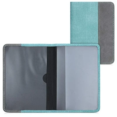 Image de kwmobile Porte permis de conduire carte grise avec compartiments cartes passeport Étui portefeuille protection en simili cuir menthe glaciale gris foncé