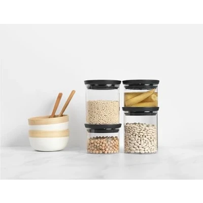 Image de Brabantia Bocaux Empilables Lot de 4 (2 x 0,3L + 2 0,6L) Résistants à la chaleur passent au micro ondes lave vaisselle et gris foncé