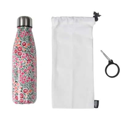 Image de Cook Concept Ka4650 Coffret Bouteille Isotherme Fleurie avec Mousqueton Amovible Inox Chaud/Froid Dimensions : 6.5 X 25.2 cm Cuisine À Emporter