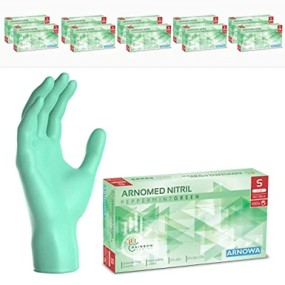 Image de ARNOMED gants jetables vert, nitrile taille S, gant jetable 1000 pièces (10 boîtes), en non poudrés &amp; sans latex, cuisine, a usage unique XS, M, L XL