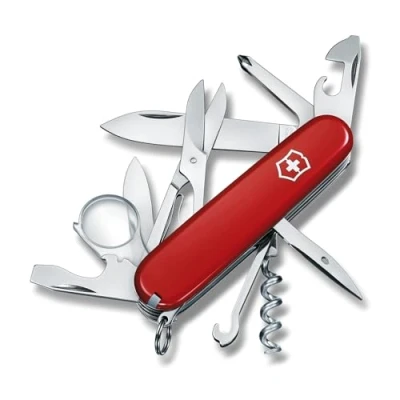Image de Victorinox Explorer, Swiss Army Knife, Couteau de Poche Suisse, Léger, Multitool, 16 Fonctions, Lame, Tire Bouchon, Loupe, Rouge