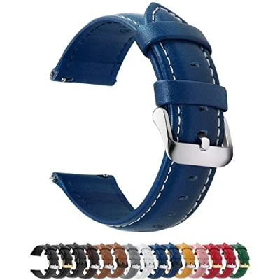 Image de Fullmosa 18mm Bracelet de Montre en Cuir Véritable, 14mm 16mm 19mm 20mm 22mm 24mm à Dégagement Rapide,Boucle Acier Inoxydable,18mm, Bleu Foncé